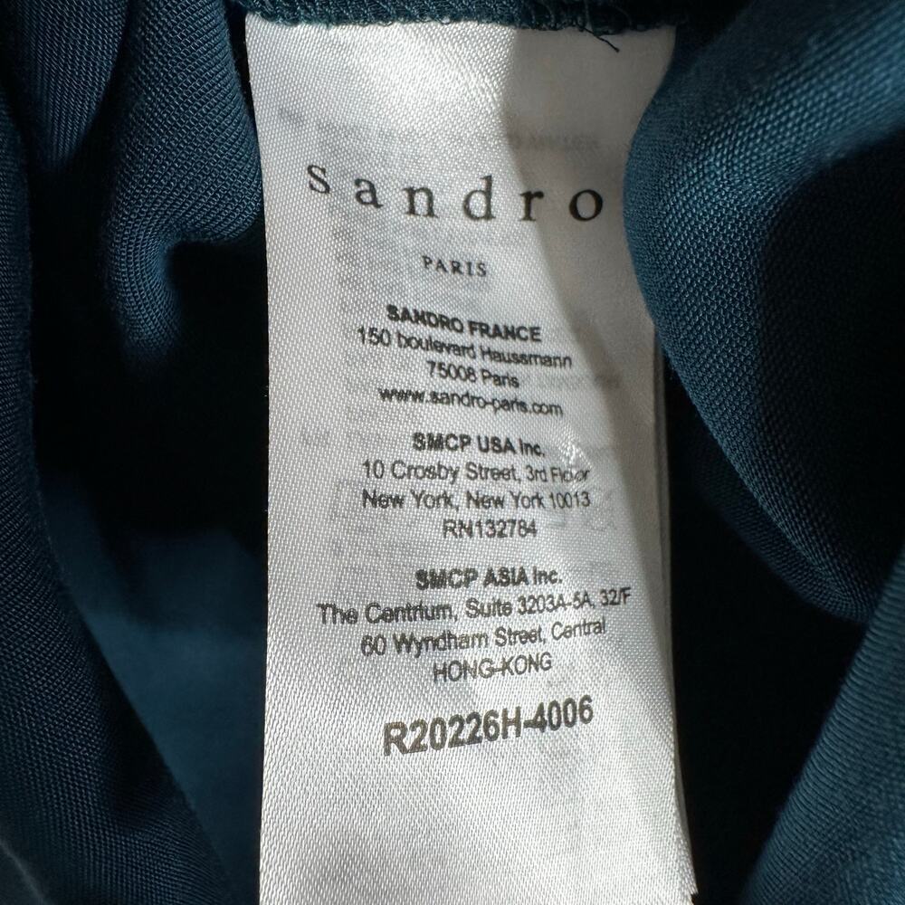 NEW Sandro Studded Bow Collar Dress Silk Blend Women's Teal Size 38 - Picture 6 of 7
